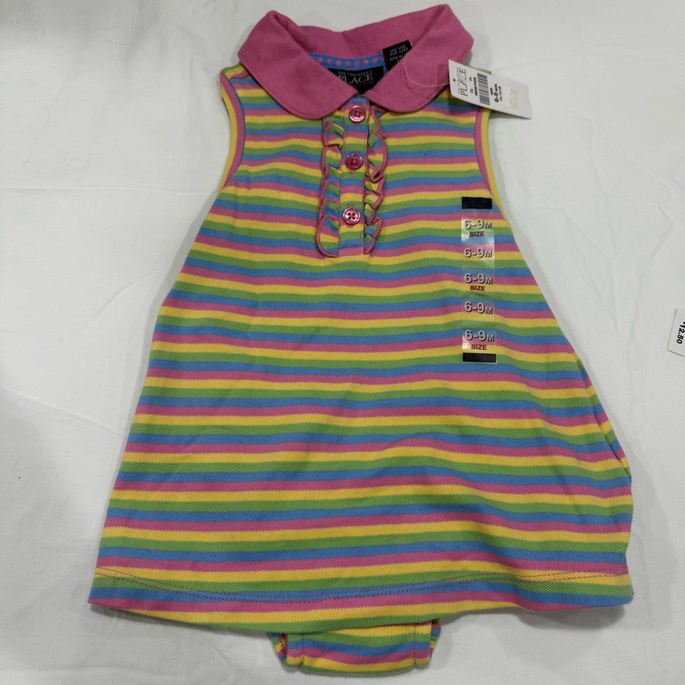 Y2K NWT The Children's Place Rainbow Striped Dress with Pink Accents Size 6-9 Mo